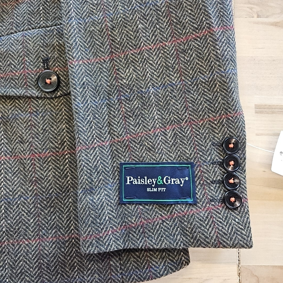 Paisley & Gray Mens Slim Fit Tweed Sport Coat Blazer 44 R Hunter Green
