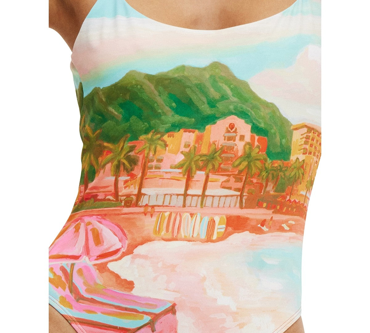 Cotton on Women's Thin-Strap Low-Scoop One Piece Cheeky Swimsuit - Sunset Resort