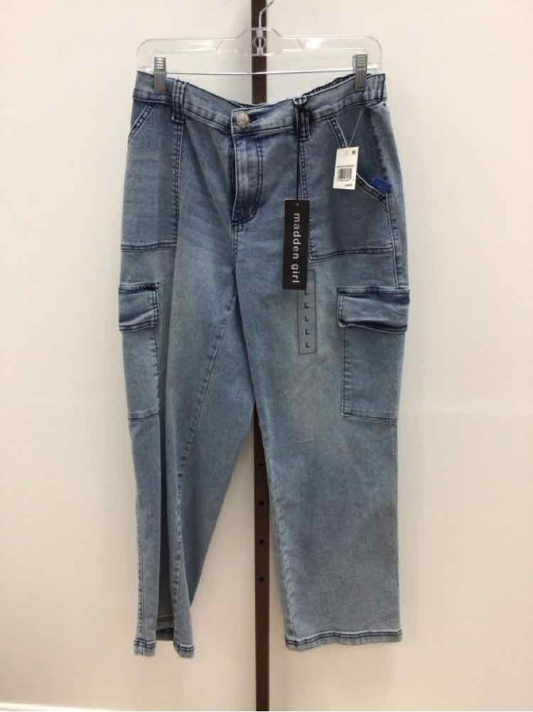 Madden Girl Size L Wide-Leg Cargo Skater Jeans - Medium Wash