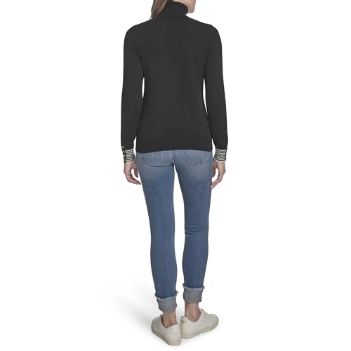 Tommy Hilfiger Women's Sportswear Long Sleeve Turtleneck Sweater, Black/Ivory Ar