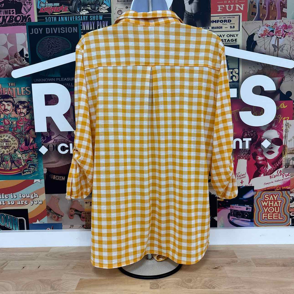 Eden & Olivia Size L Yellow White Blouse LS