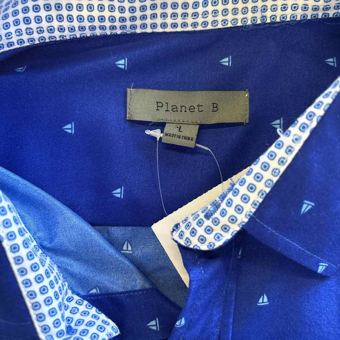 Planet B Size L Blue MENS Button Down Shirt