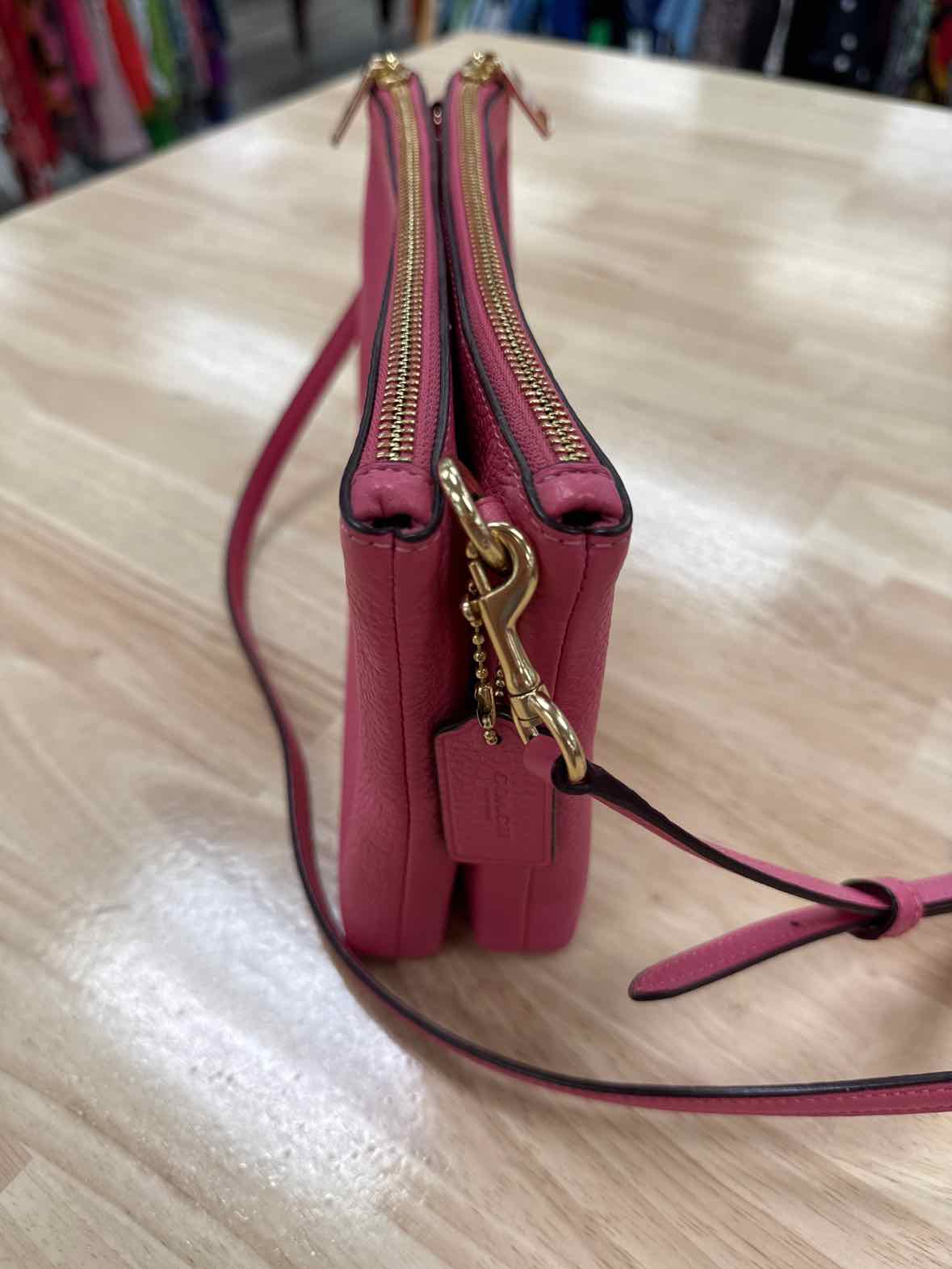 Coach Pink Lyla Double Zip Crossbody Pebbled Leather Preloved Handbag