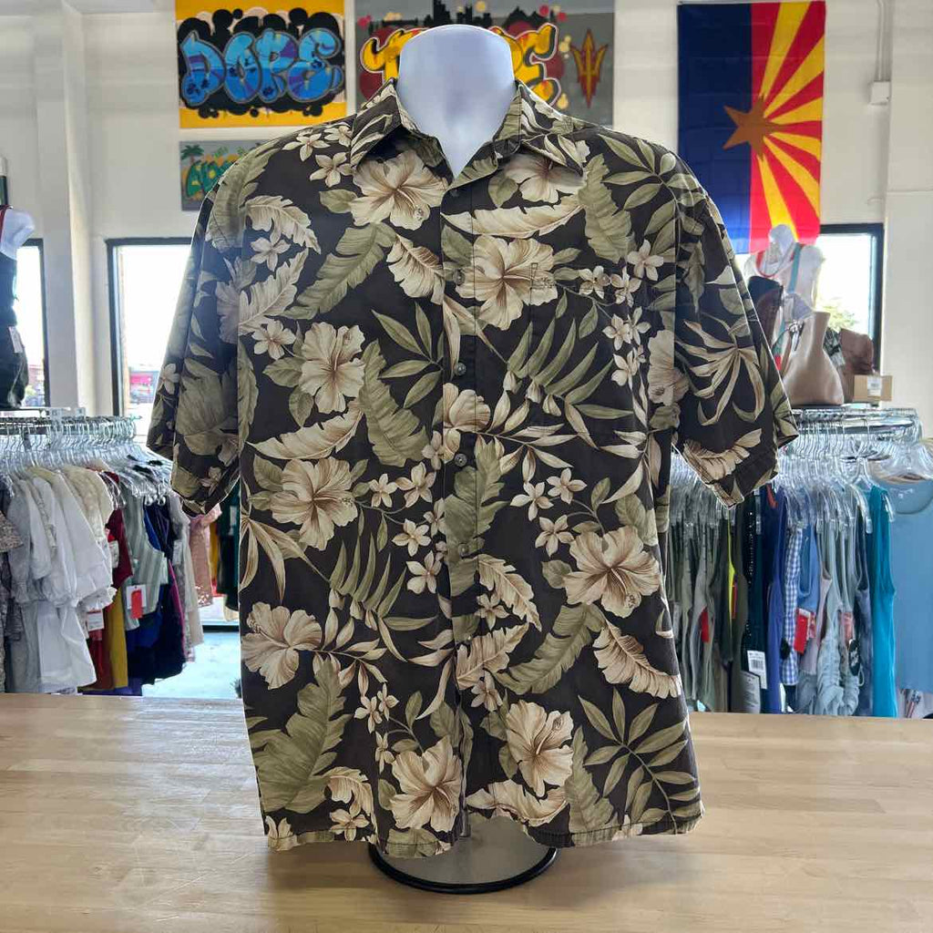 Campia Size L Green & Beige Preloved MENS Button Down Shirt
