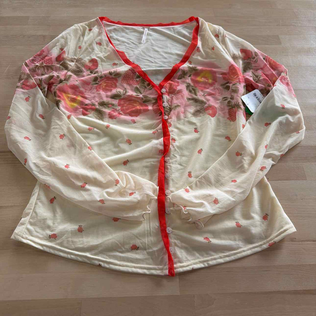 Free People Size M cream & red New Blouse LS