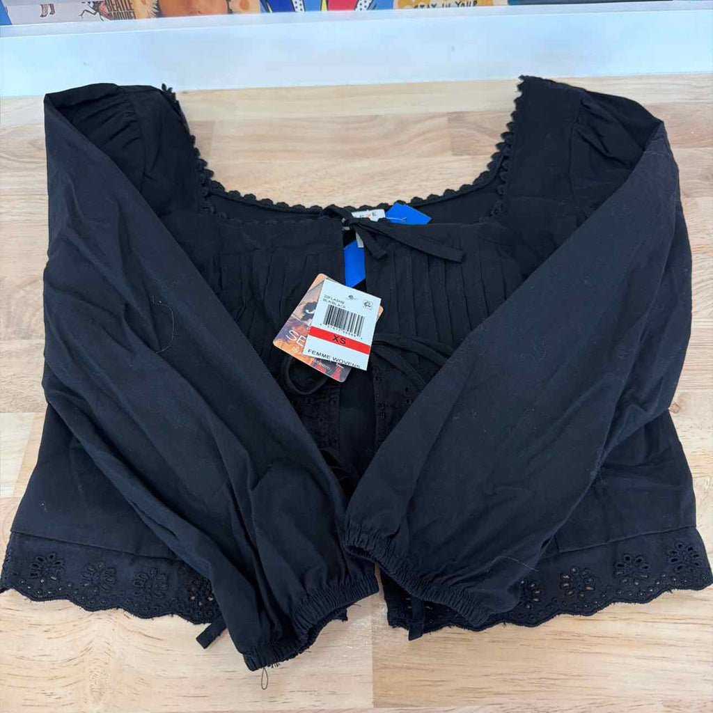 Self E Size XS Tie-Front Eyelet Top