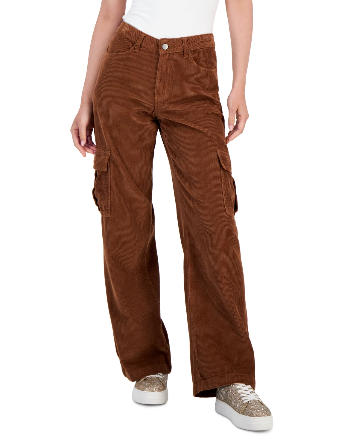 tinceltown Size 5 Cotton Corduroy Low-Rise Cargo Jeans - Pecan