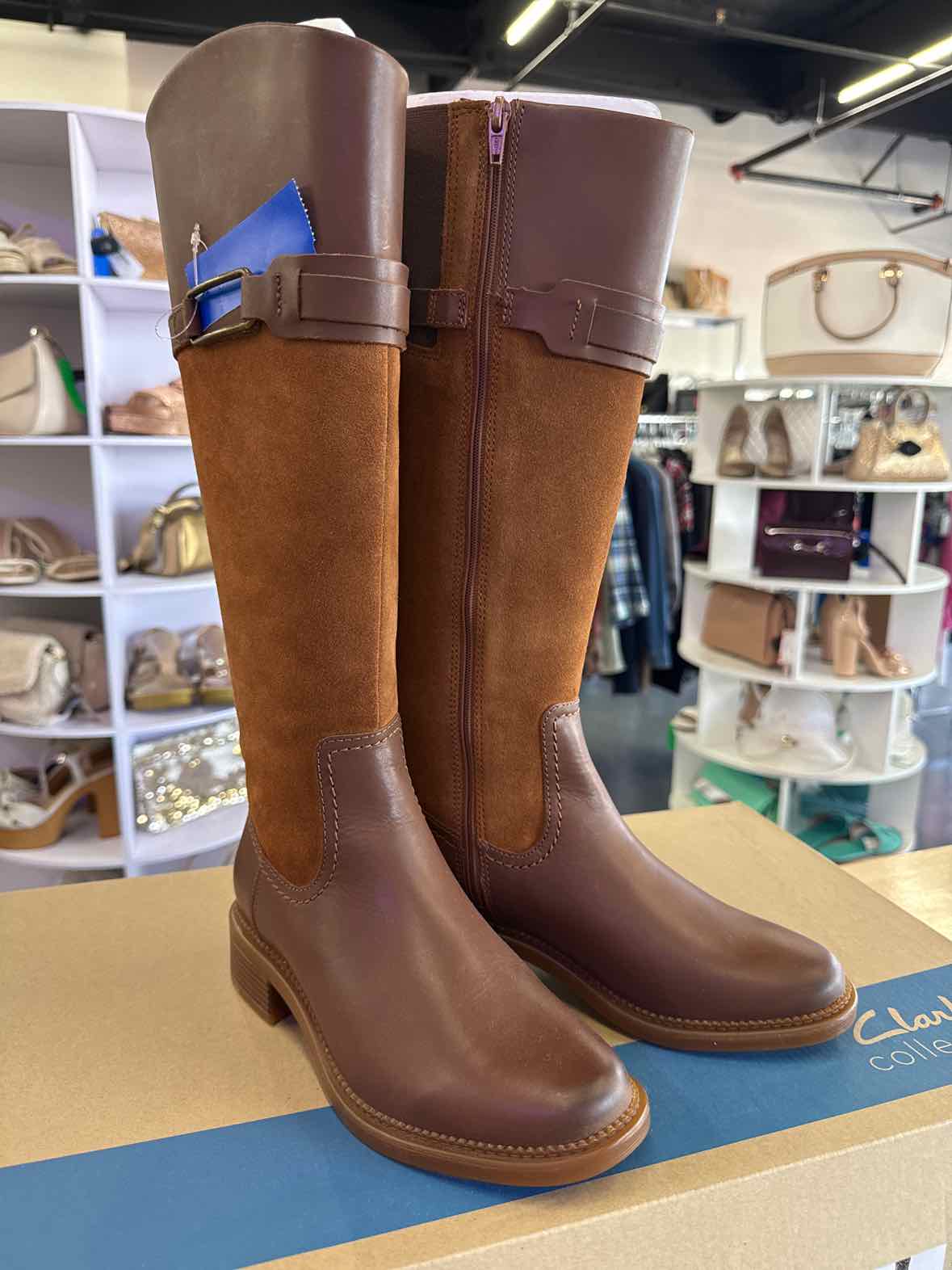 Clarks Shoe Size 6.5 Brown Maye Carly Leather Knee-High Boots NWT