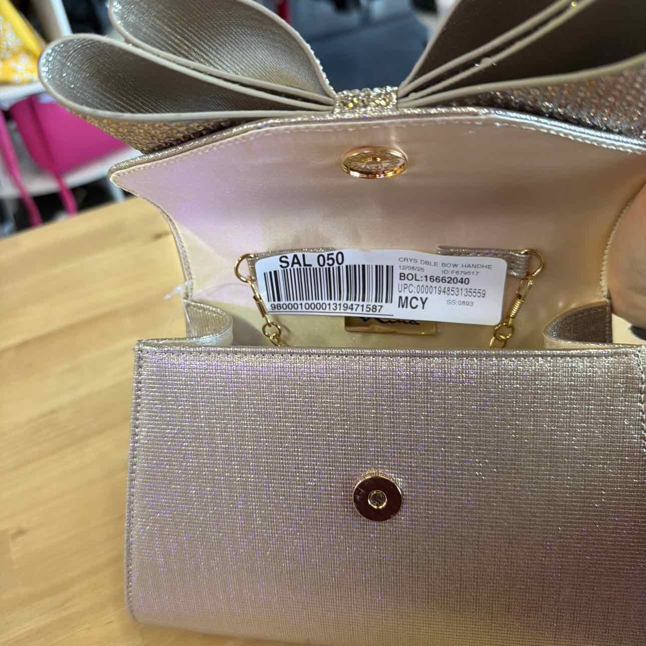 Nina Crystal Double Bow Handheld Satchel Bag - Platino