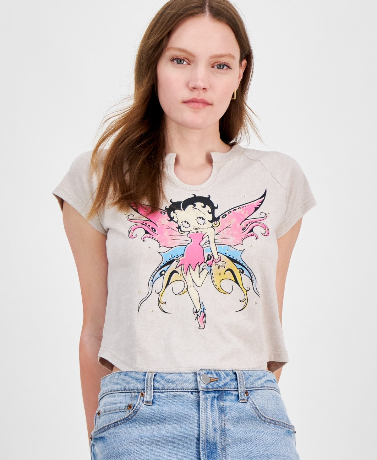 Fleischer Studios Size XL Betty Boop Embellished Raglan Baby Tee