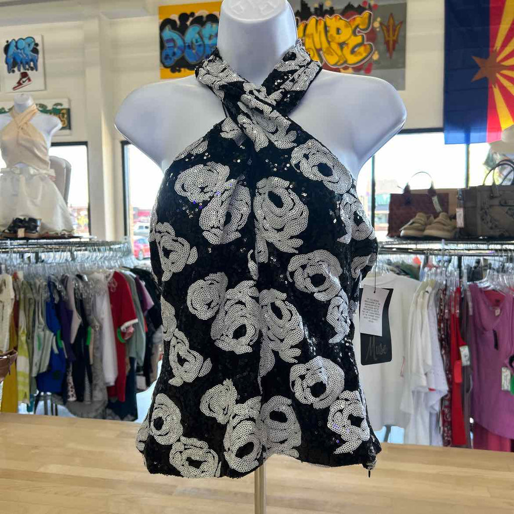 Muse Size 4 Black/White Sequined New Halter