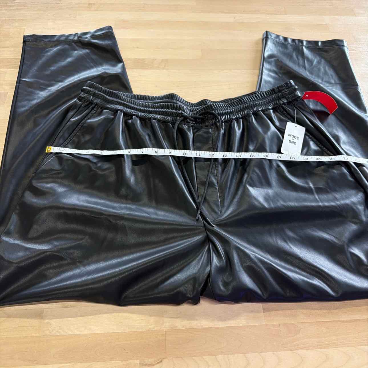 Mode of One Men's Relaxed-Fit Faux-Leather Pull-on Pants - Deep Black