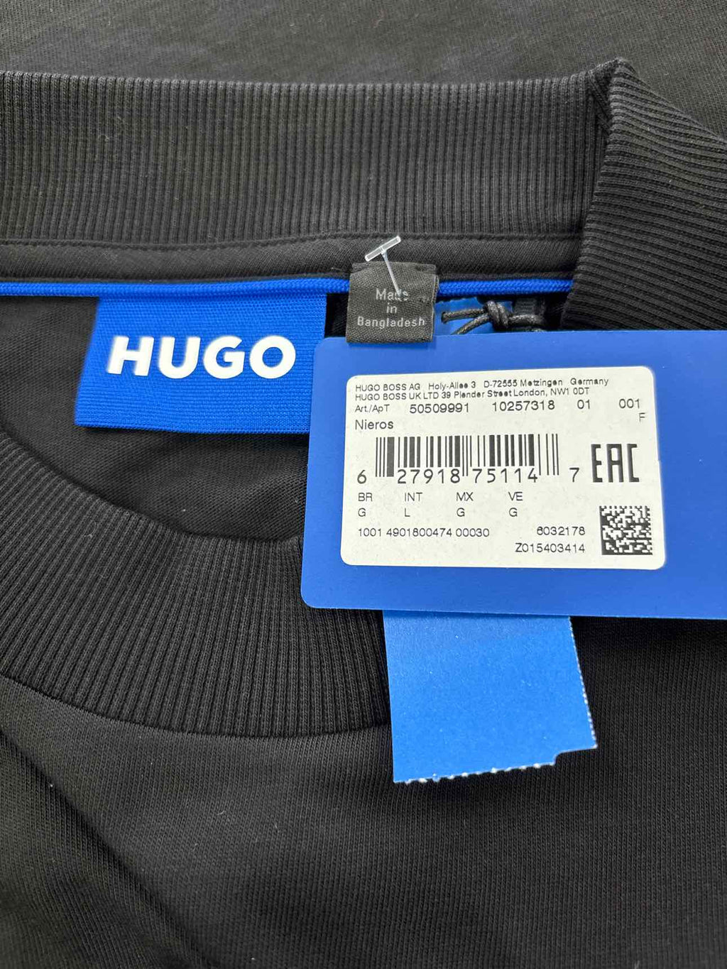 HUGO Size L Nayonix Crewneck T-Shirt - Black