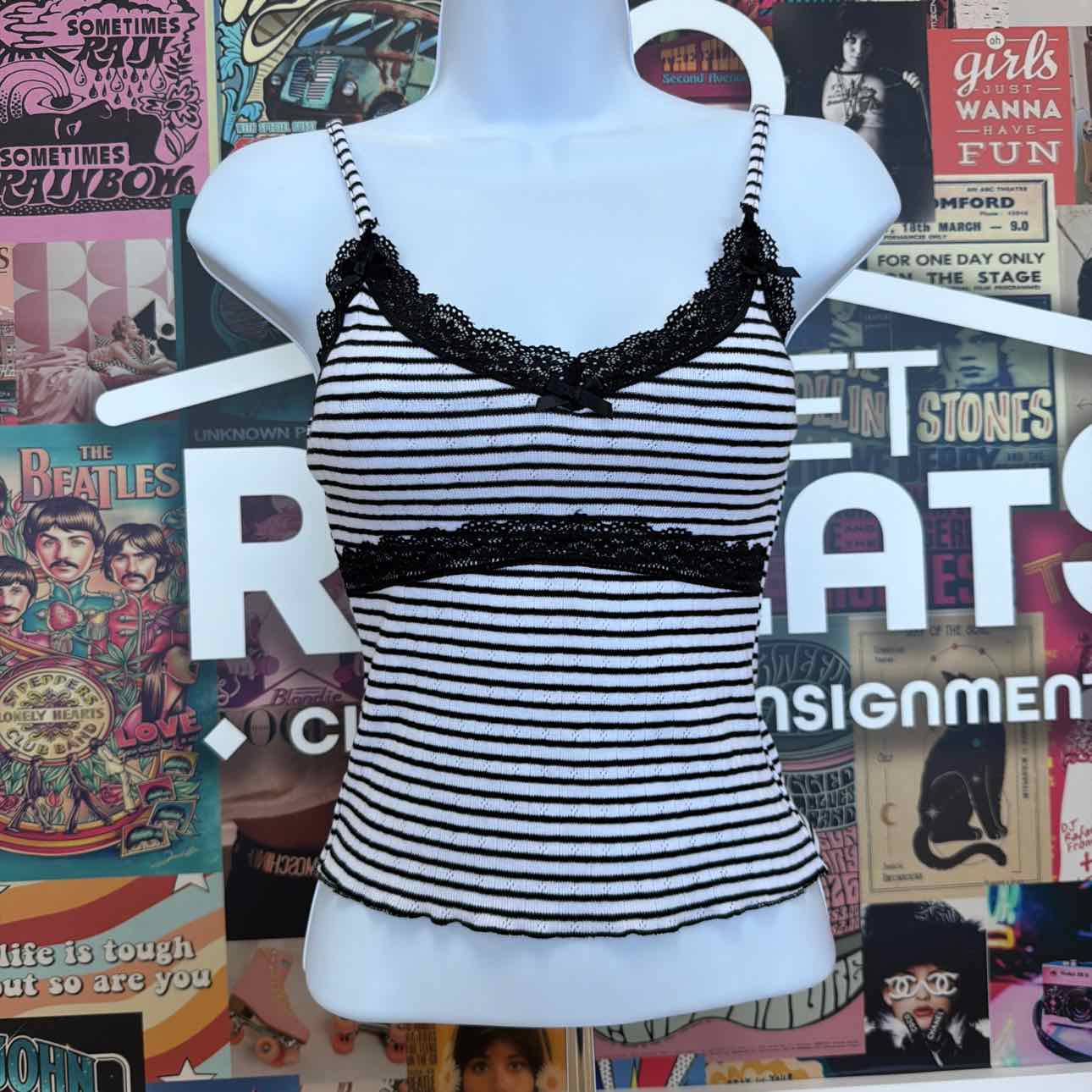 Just Polly Size XS Black White New Tank