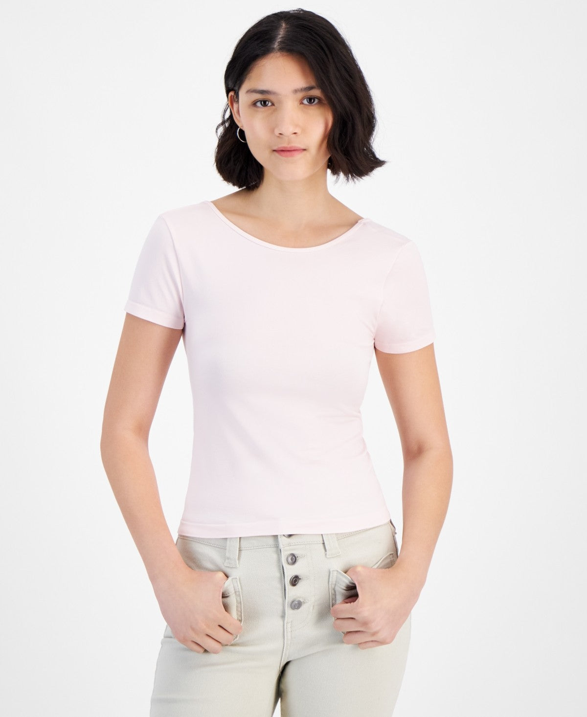 Ultra Flirt Juniors' Open Back Short-Sleeve Seamless Top - Ballet Slipper