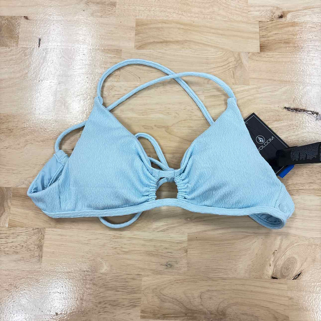 Volcom Size S Pucker up Cross-Back Halter Bikini Top - Cloud Blue