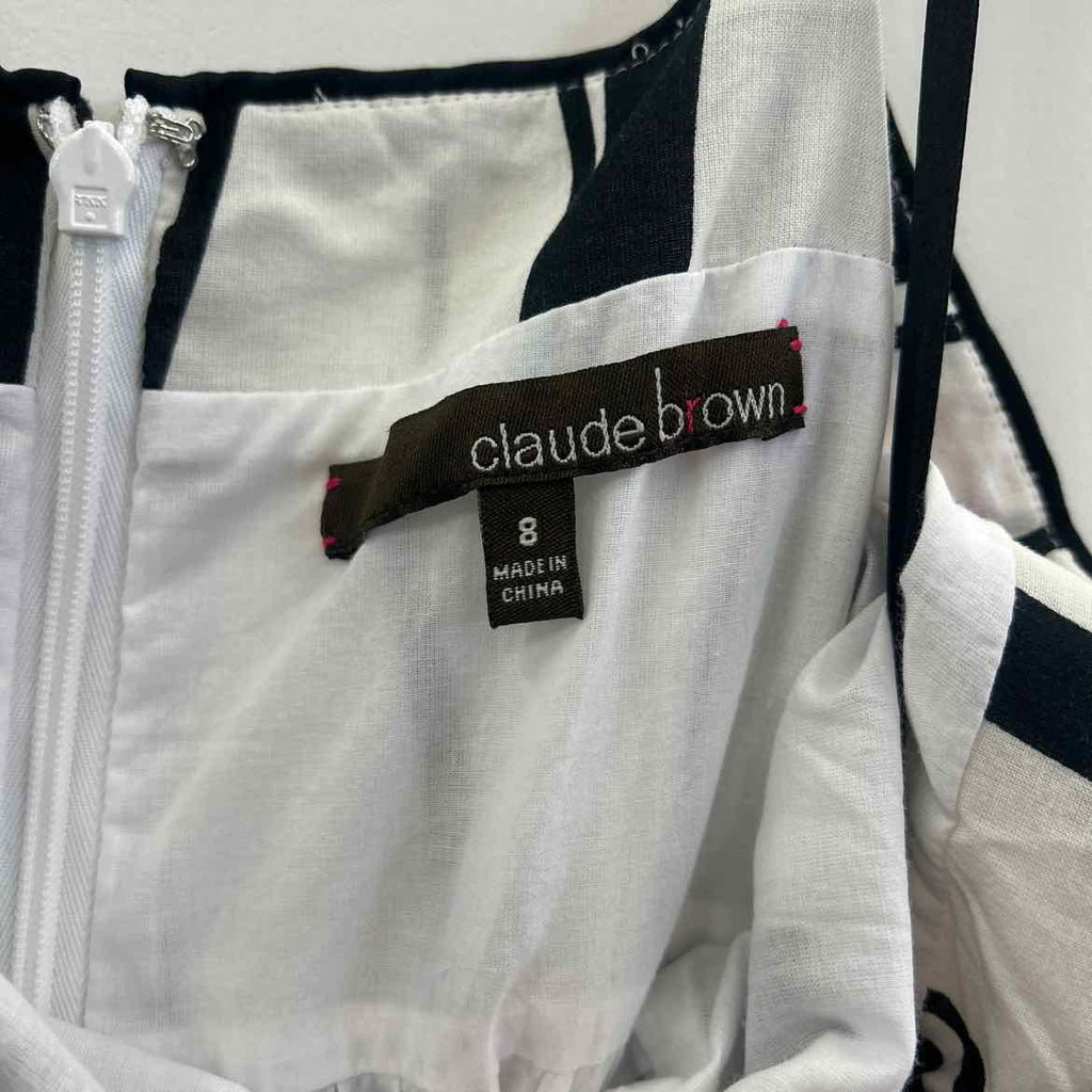 Claude Brown Size 8 White Black Pink Preloved Dress