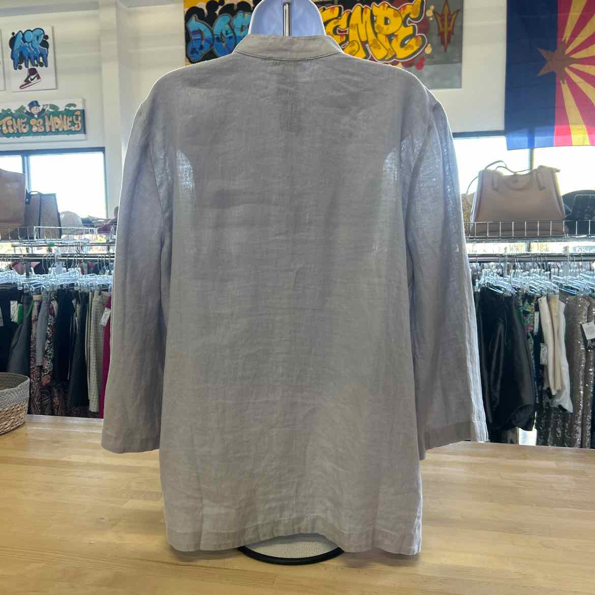 Chico's Size 2 Gray Preloved Blouse LS