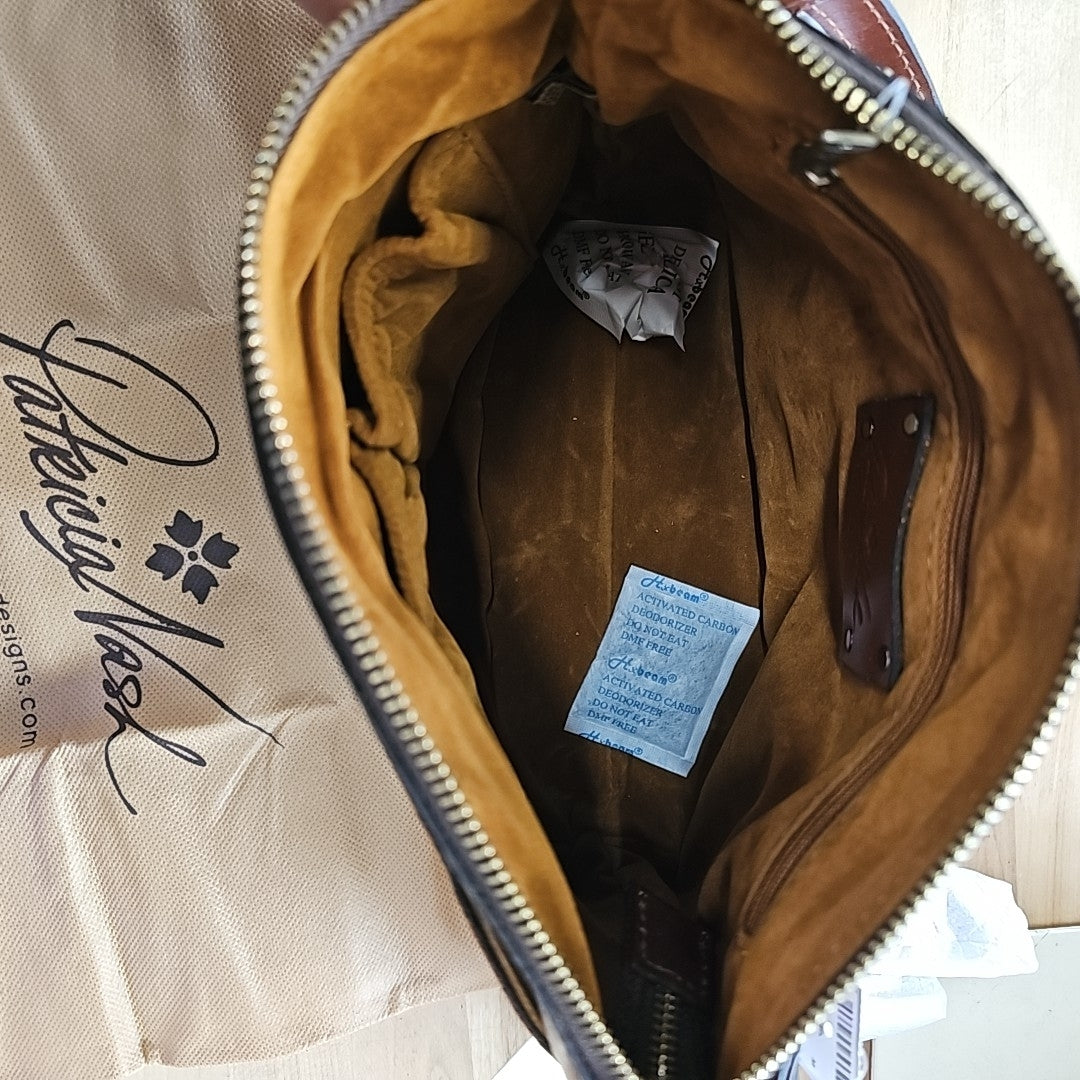 Patricia Nash Arlee Small Leather Weave Cros CognacTaupe