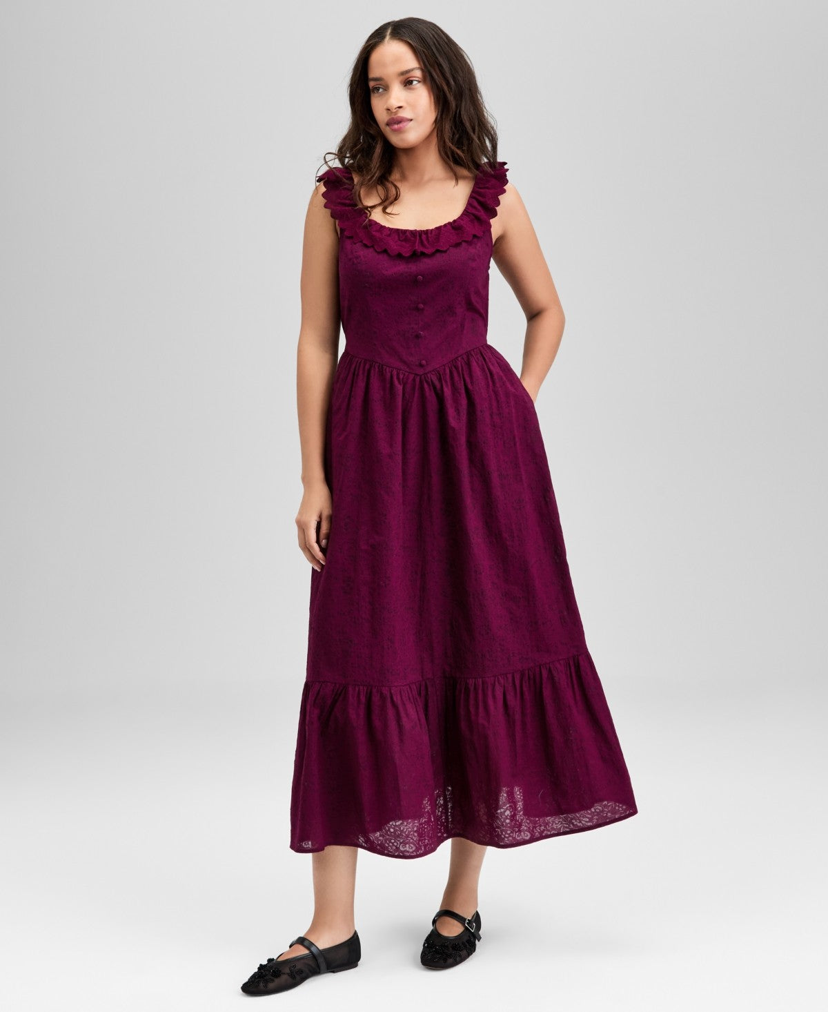 And Now This Petite Ruffled Burnout Cotton Sleeveless Maxi Dress