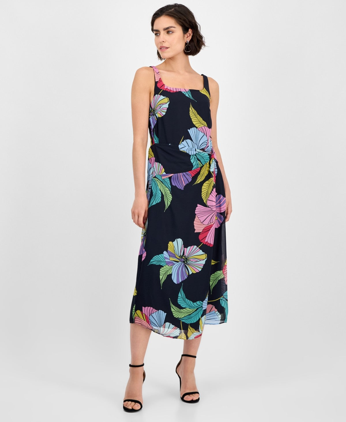 Robbie Bee Women's Printed Faux Sarong MIDI Dress - Navy Multi