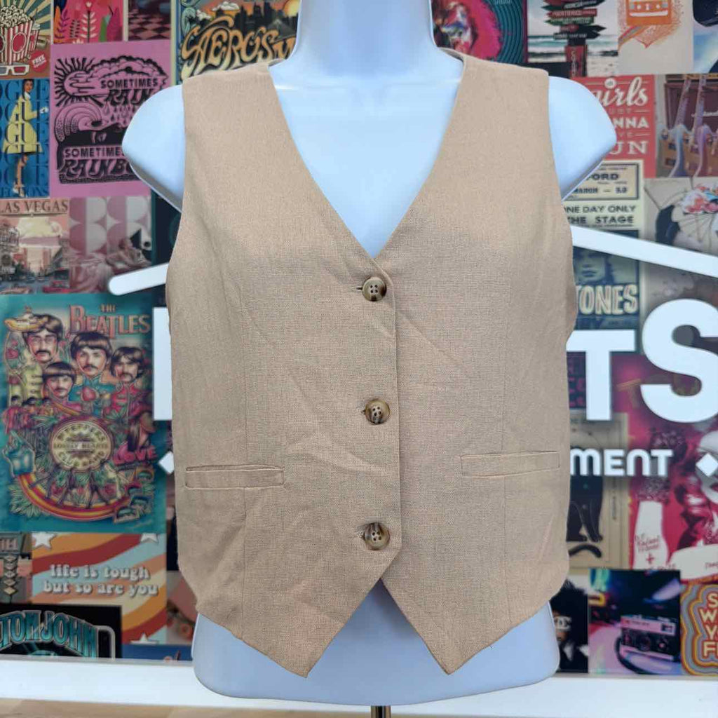 Hippie Rose Juniors' Sleeveless Linen Vest - Warm Sand