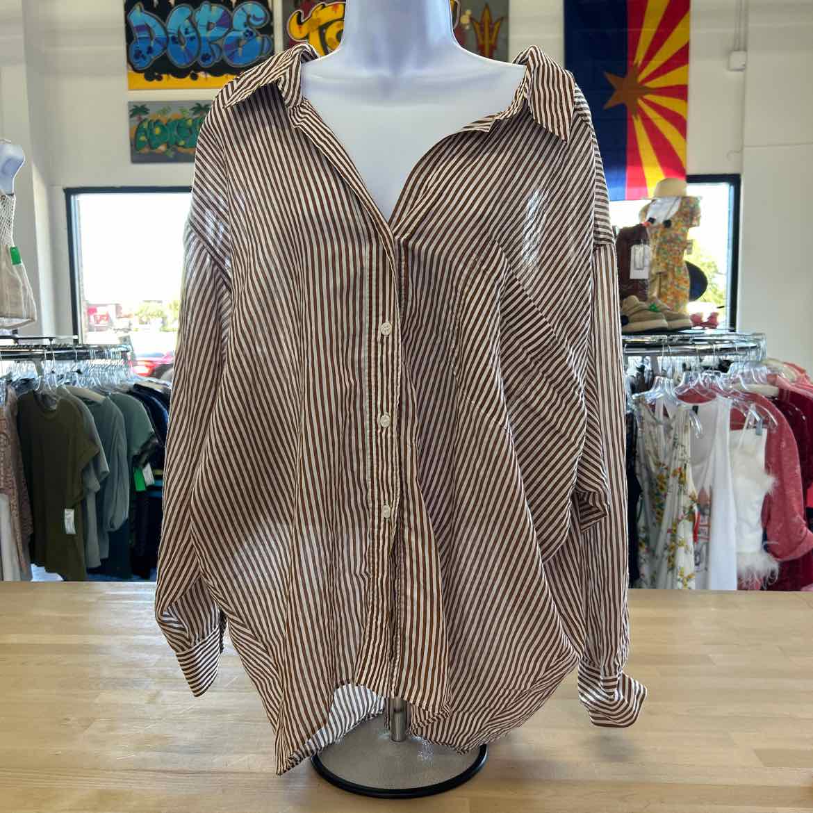 zara Size S Brown Preloved Button Down LS
