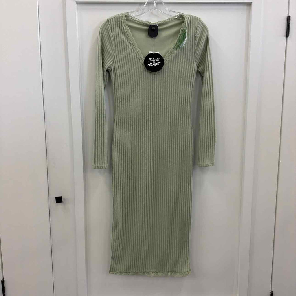 Planet Heart Juniors' Rib-Knit Long Sleeve MIDI Dress - Desert Sage