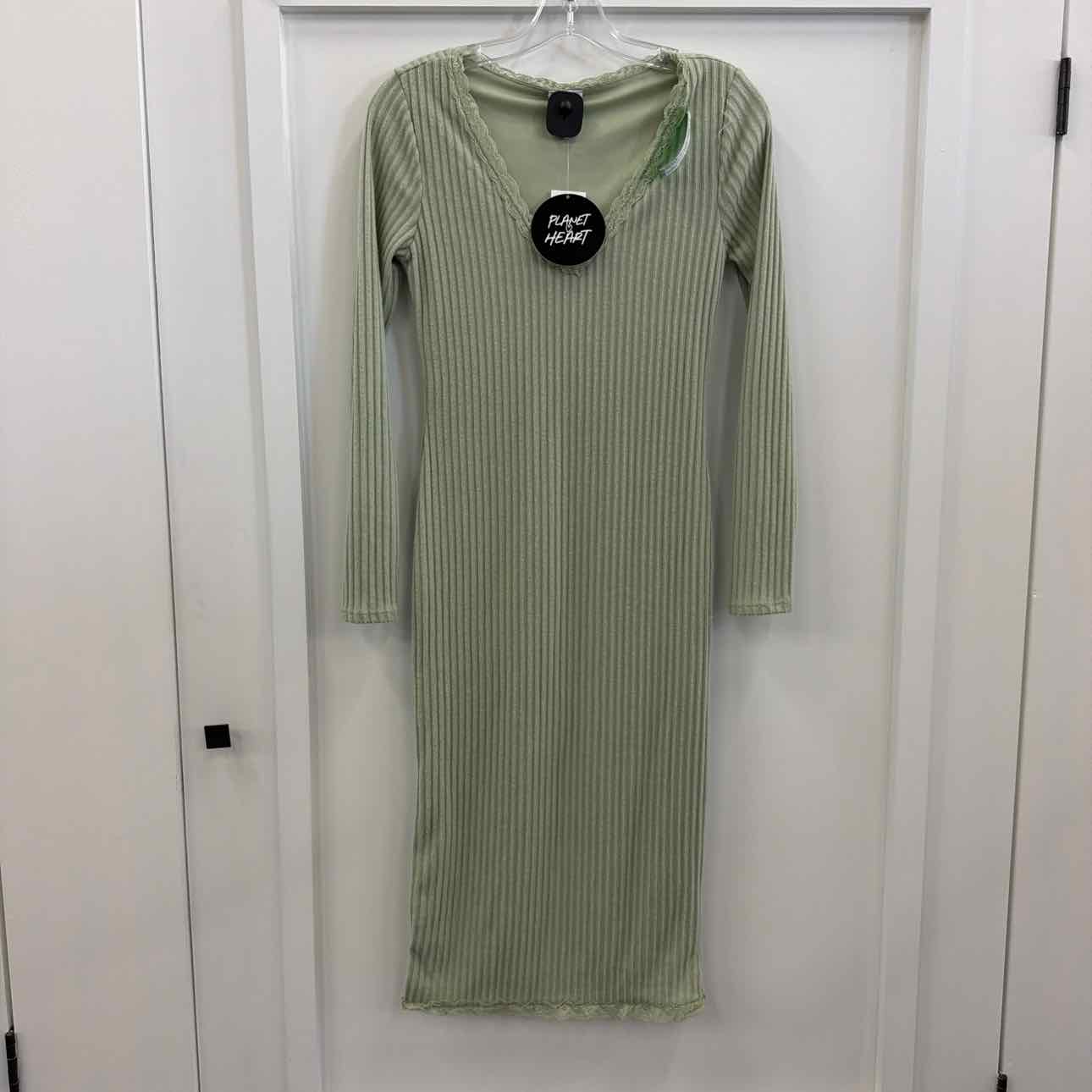 Planet Heart Juniors' Rib-Knit Long Sleeve MIDI Dress - Desert Sage