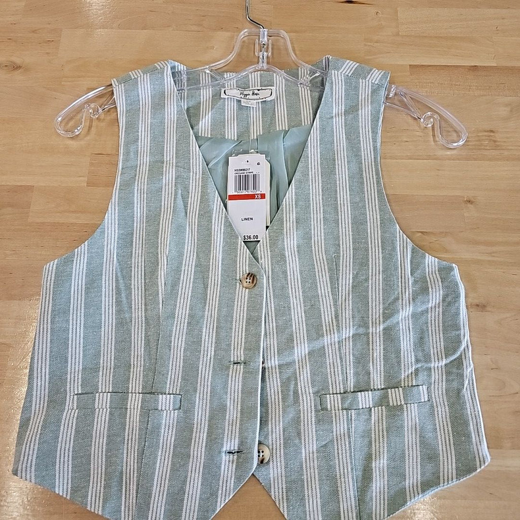 Hippie Rose Juniors' Sleeveless Linen Vest - Oregano Stripe