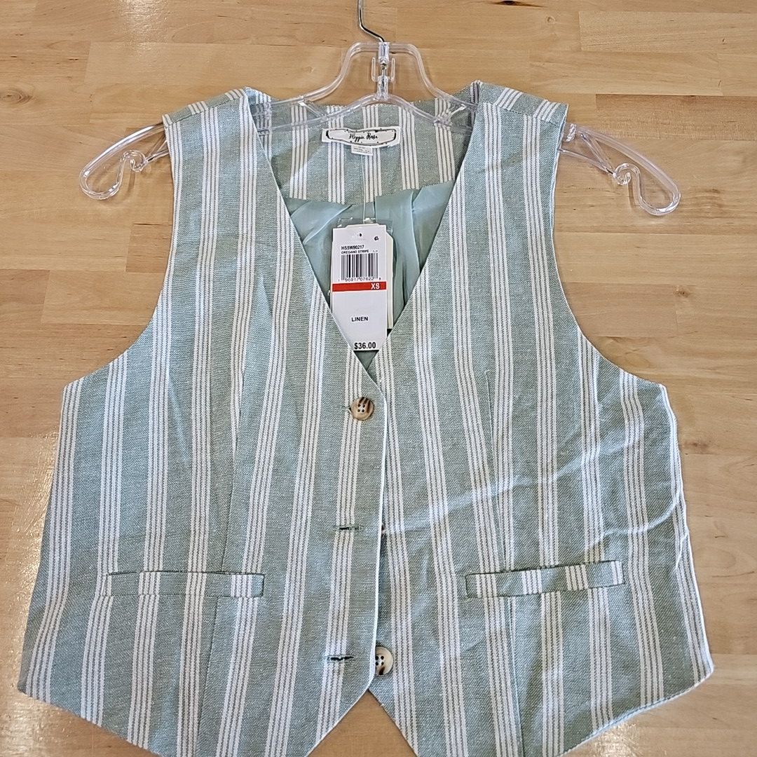 Hippie Rose Juniors' Sleeveless Linen Vest - Oregano Stripe
