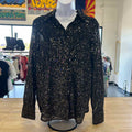 Anthropologie Size S Black Gold Sequined Preloved Button Down LS