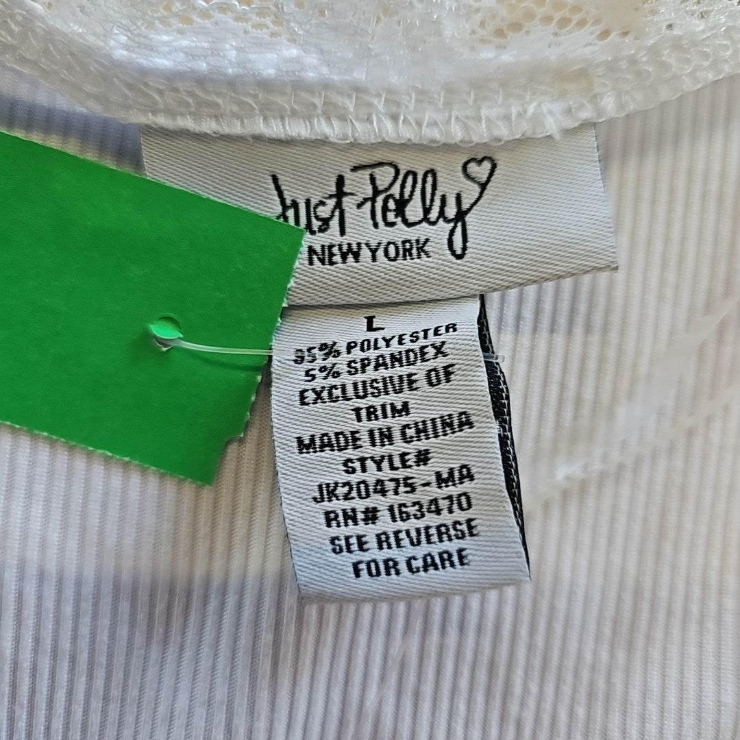 Just Polly Juniors' Lace Trimmed Tie-Front T-Shirt - White
