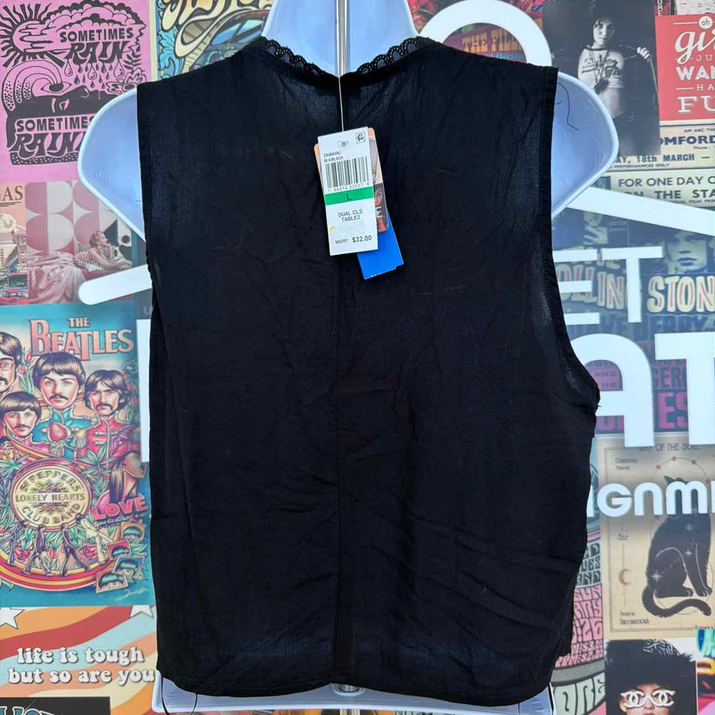Self Esteem Juniors' Eyelet V-Neck Tie-Front Vest - Black