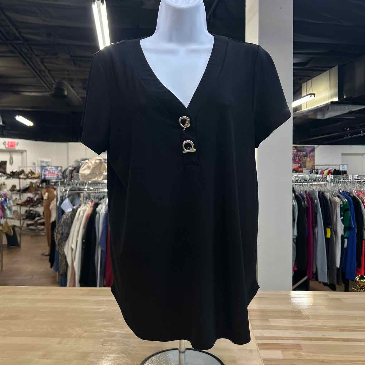 89th & Madison Size L Black Preloved Blouse SS