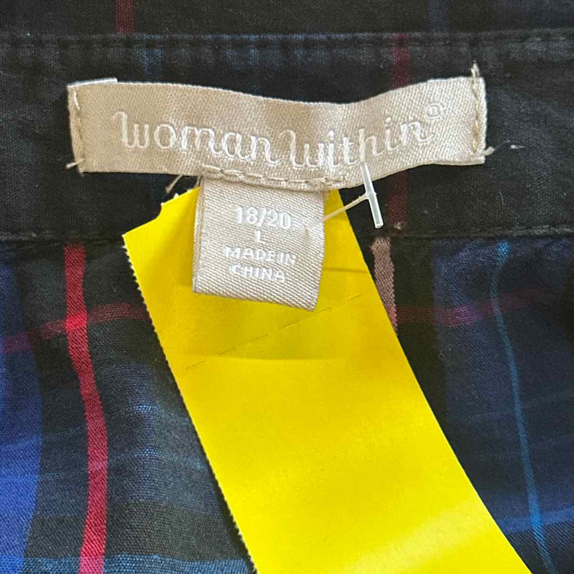 Woman Within Size L Black & Blue Button Down Shirt