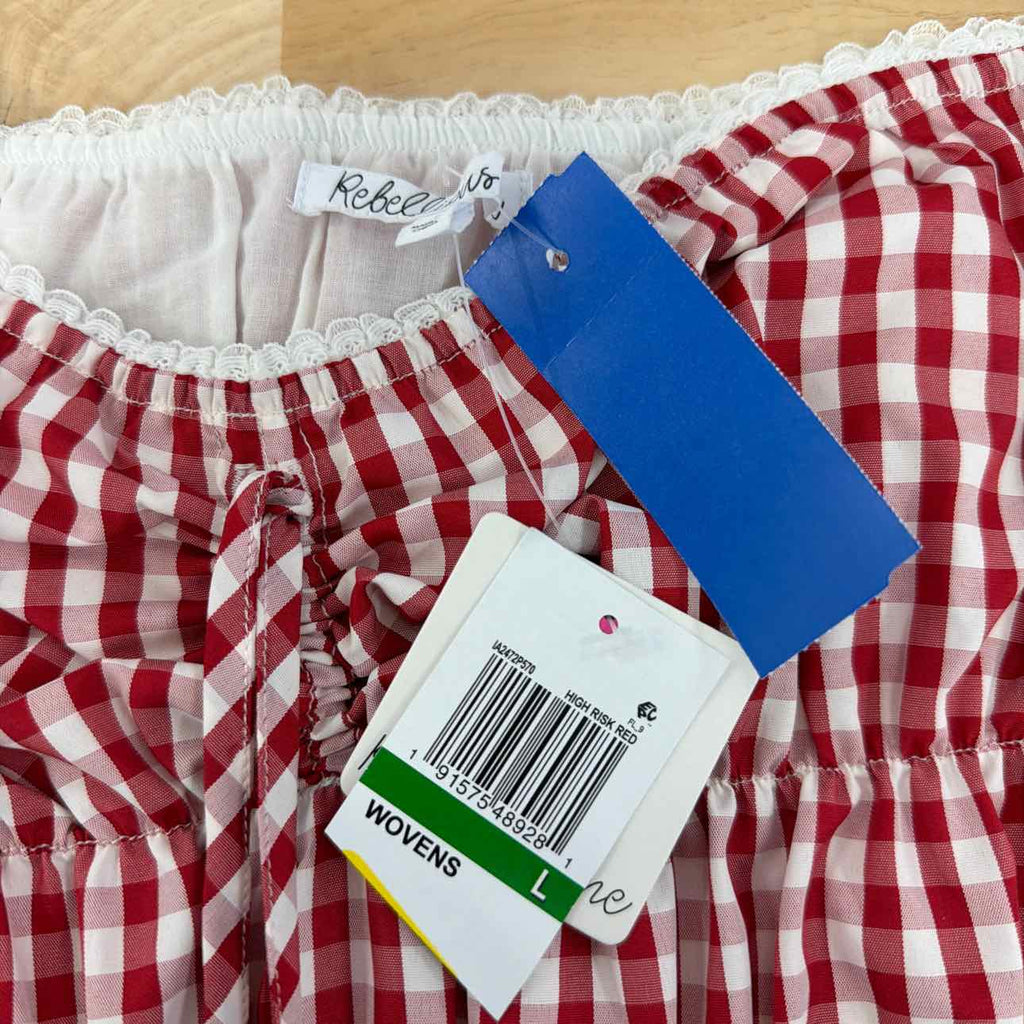 Rebellious One Size L Gingham Shirred Strapless Top - High Risk Red