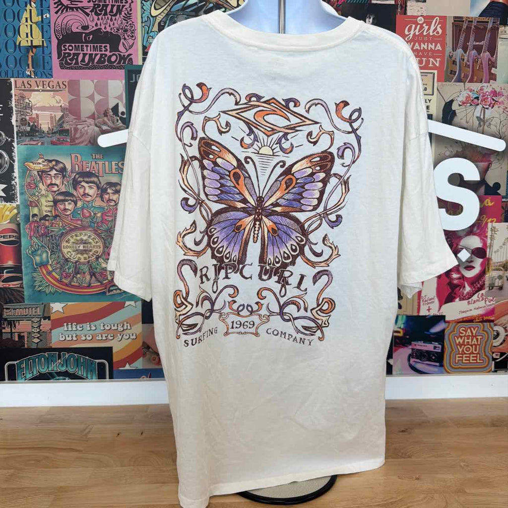 Rip Curl Size XL Cotton Butterfly Crewneck T-Shirt - Bone