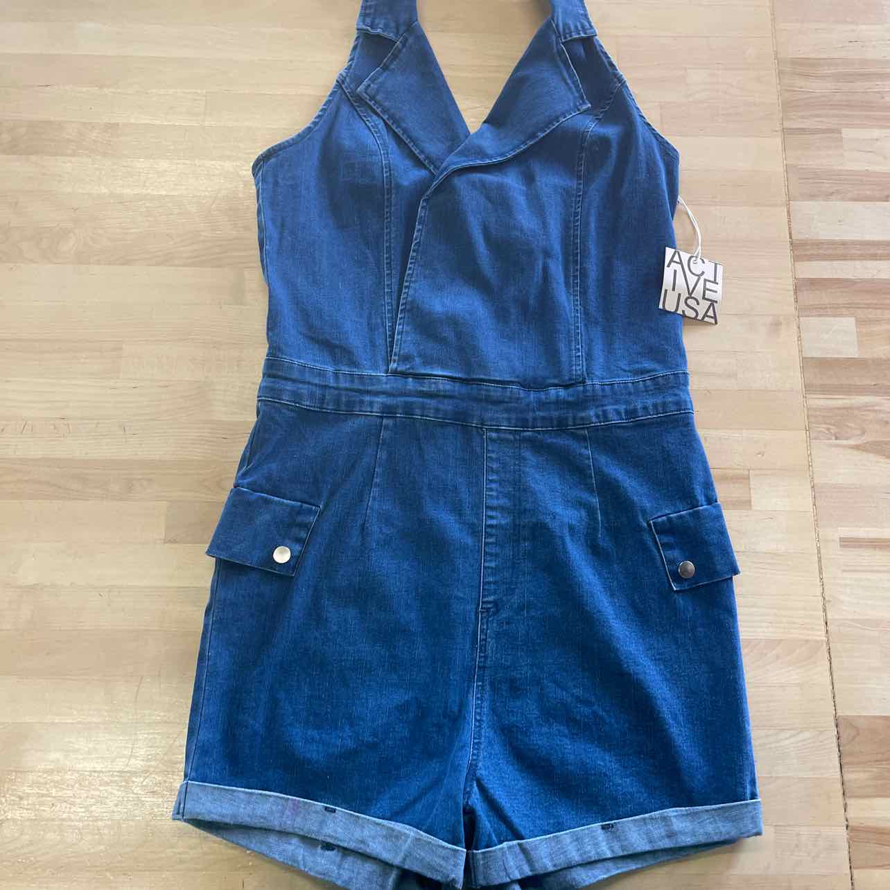 Active USA Size L Denim Preloved Romper