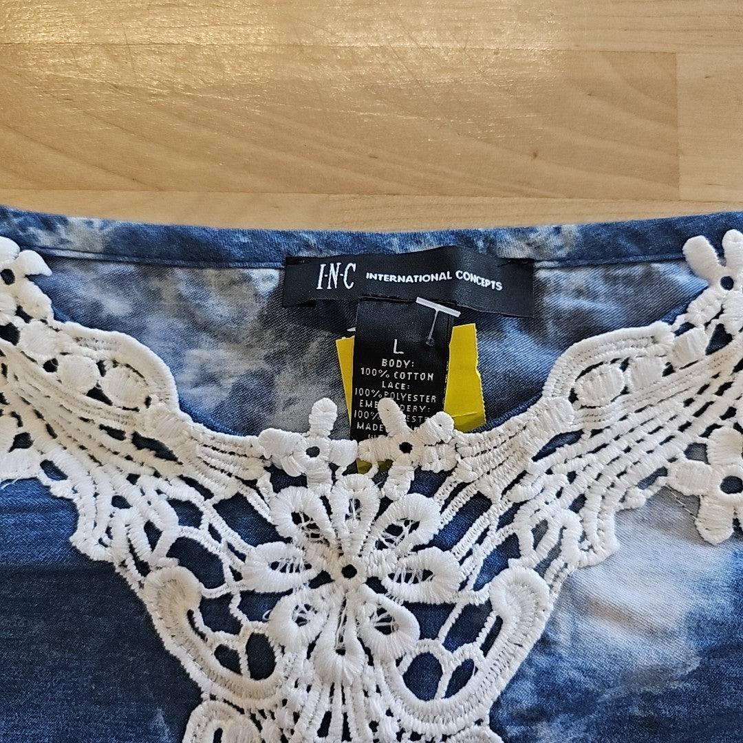 INC Size L Blue & White Blouse