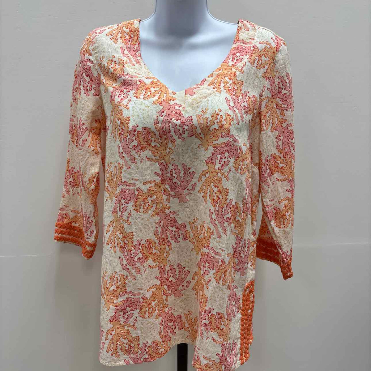 J Jill Size XSP Orange & White Blouse LS