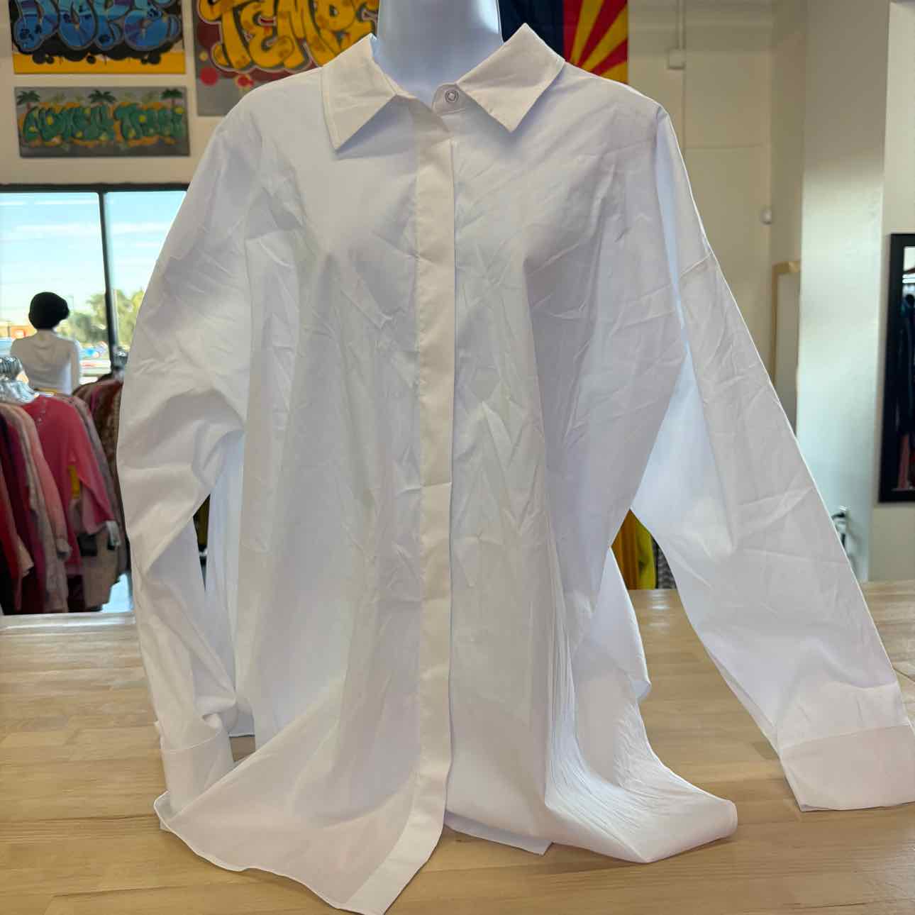 Anne Klein Women's Button-Front Drop-Shoulder Shirt - Bright White