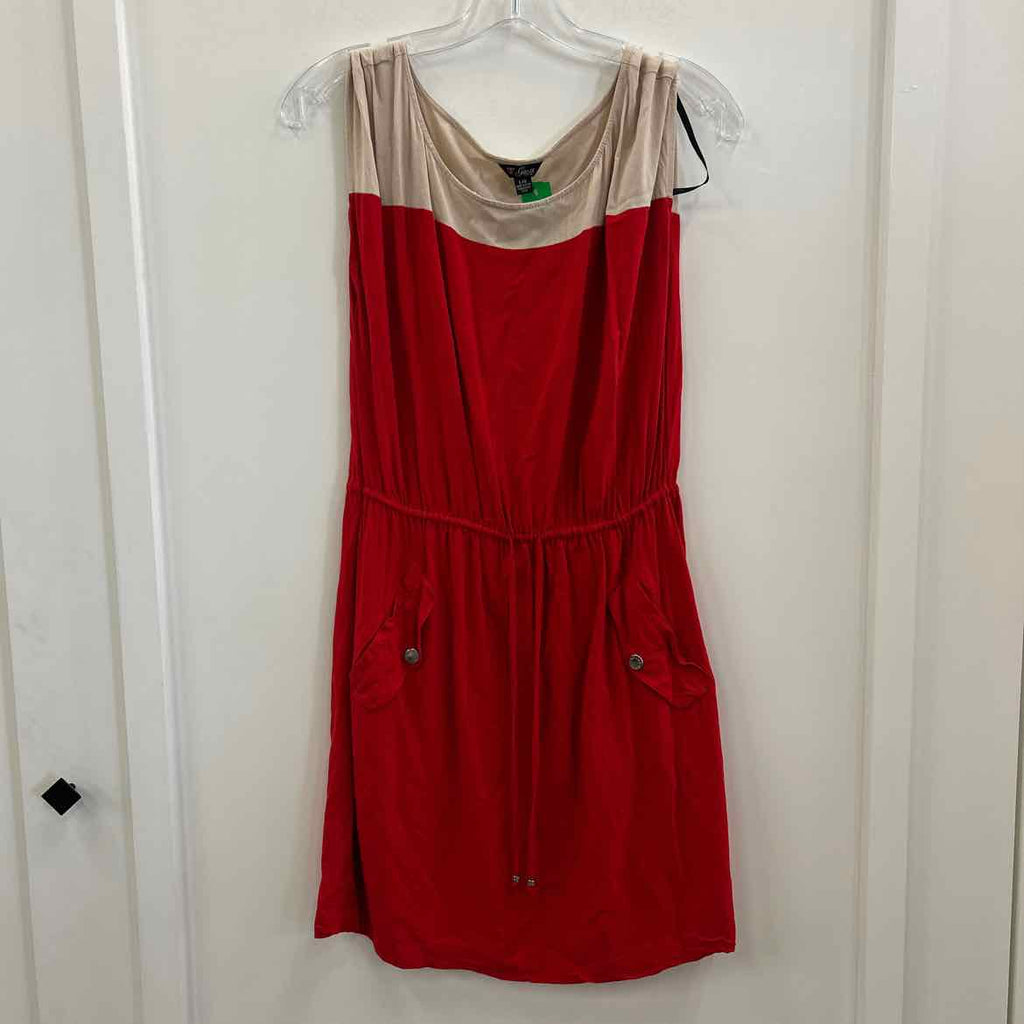 Guess Size L Red & Beige Rayon Preloved Dress