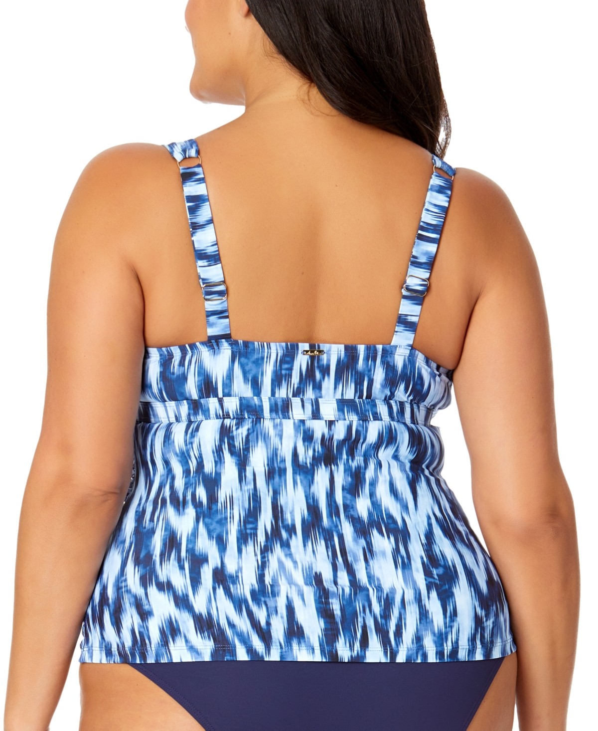 Anne Cole Size 22W Plus Size Printed Ring-Trim Plunge Tankini Top - Blue White