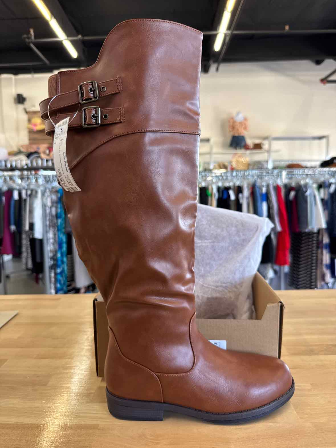 Journee Collection Shoe Size 7 Brown Tori Wide Calf Knee High Riding Boots NWT