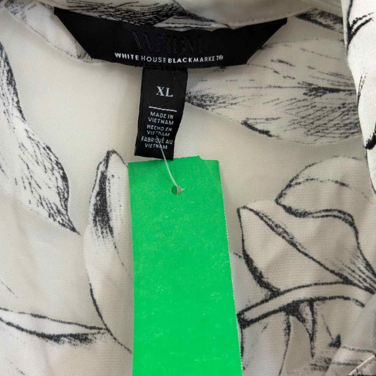 White House Black Market Size XL Black/White Sheer Preloved Blouse LS