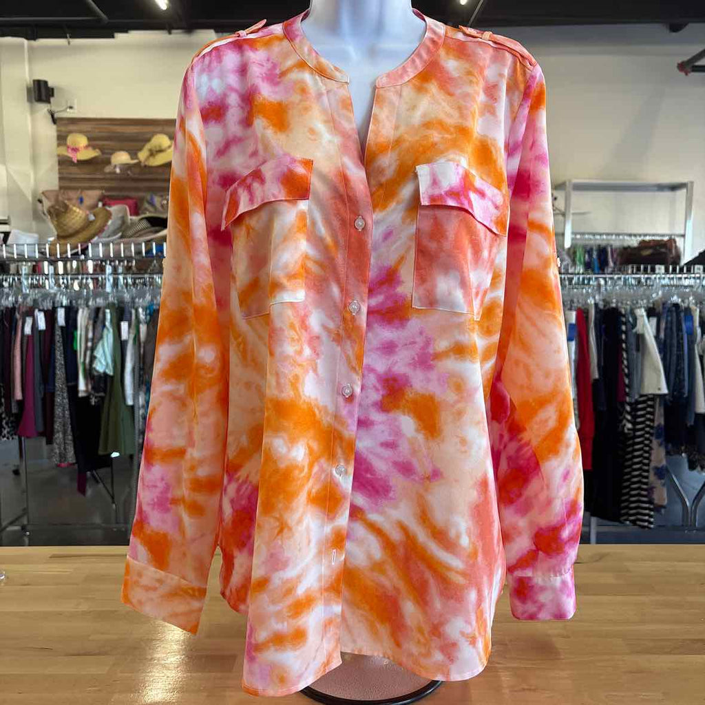 Calvin Klein Size L Orange Button Down Shirt