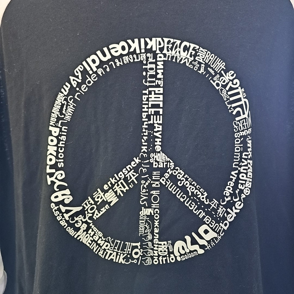 La Pop Art Peace, Love and Music Men's Raglan Word Art T-shirt - Black