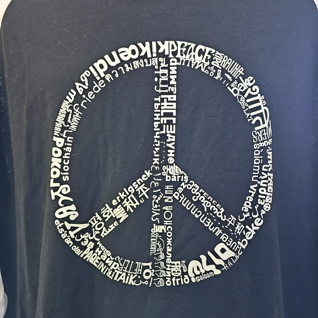 La Pop Art Peace, Love and Music Men's Raglan Word Art T-shirt - Black