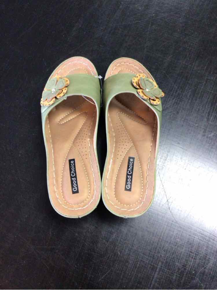 Good Choices Shoe Size 6 Green Slide Wedge Sandals